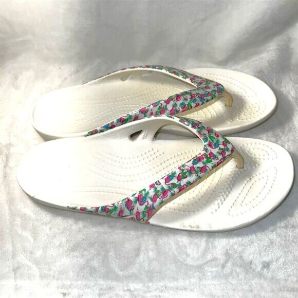 Crocs Women's Kadee II Flamingo Flip Flops Sandals Size 7 Multicolor - Picture 2 of 8